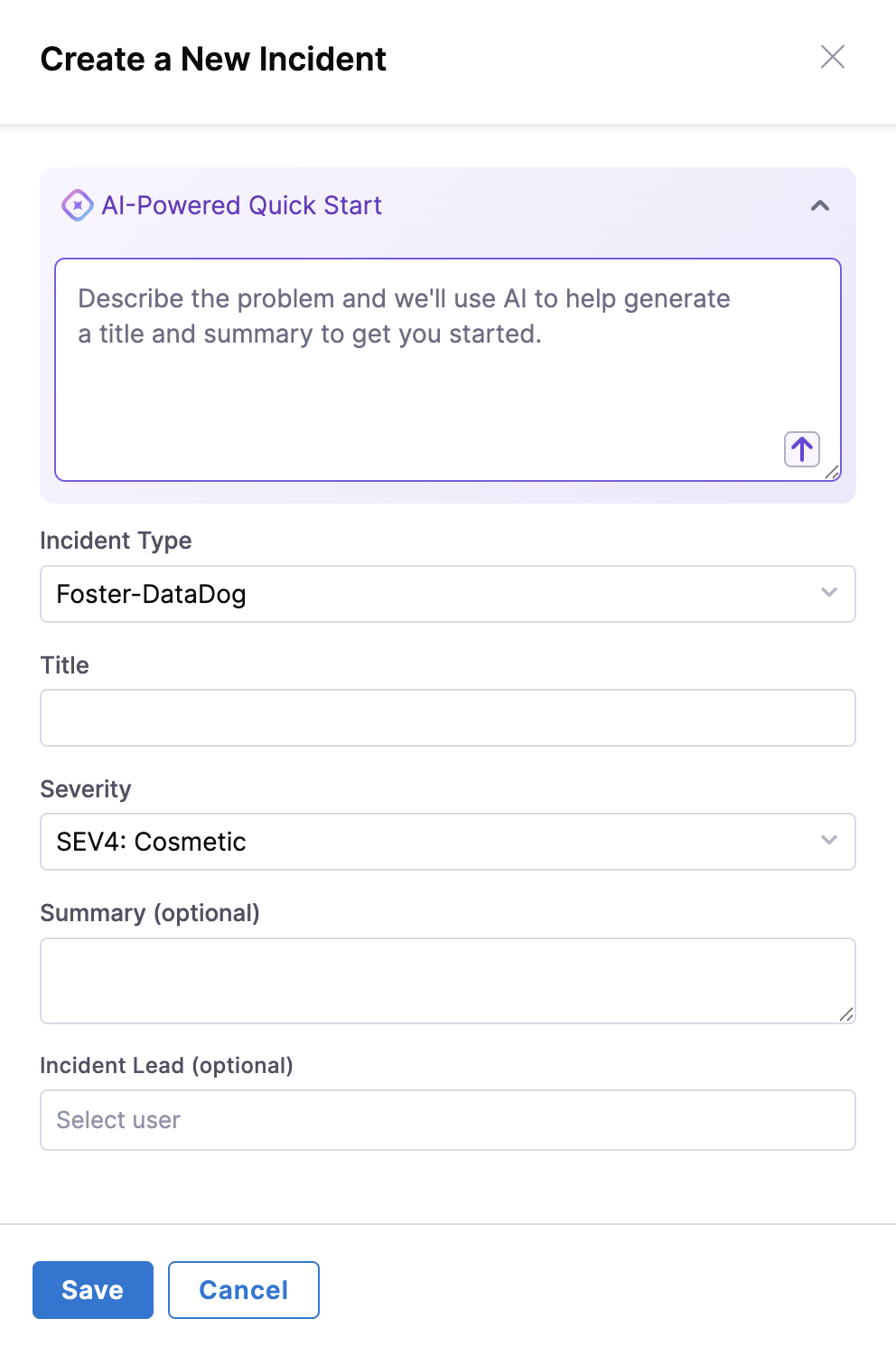 Create new incident form